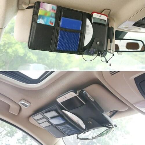 1 Pc Leather Car Sun Visor Bill Pen Business Card Holder Organizer Storage Box Sunglasses Clip Stowing Tidying Car Storage Bag