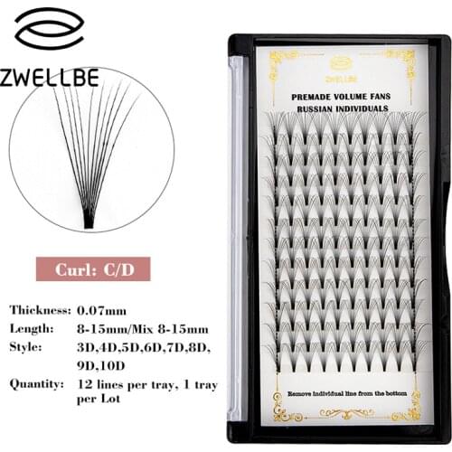 12 lines Premade Russian Volume Fans 3D/4D/5D/6D/7D/8D/9D/10D Eyelashes Short Stem Lash Pre made Eyelash Extensions Supplies