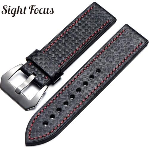 20mm 22mm 24mm 26mm Carbon Fiber Leather Strap for Pam Sunnto Wristbands Watch Bands Male Bracelets Mens Belt Watch Accessories