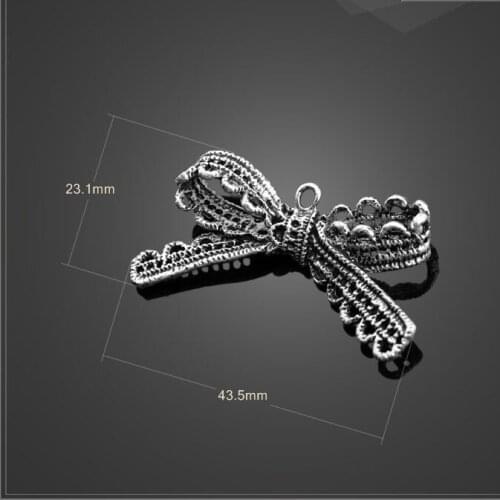 Factory Price Wholesale 20 Pieces/Lot 43.5mm*23.1mm Antique Silver Plated Cute Butterfly Bow Bowknot Charms For Jewelry Making