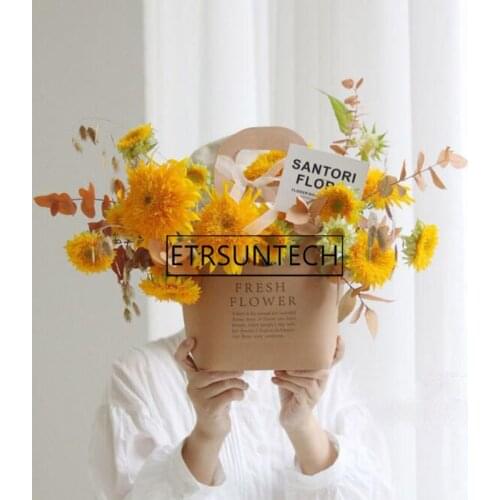 50pcs Flowers Packaging Gift Boxes Floral Basket Waterproof Kraft Paper Creative Folding Floral Packing Bags