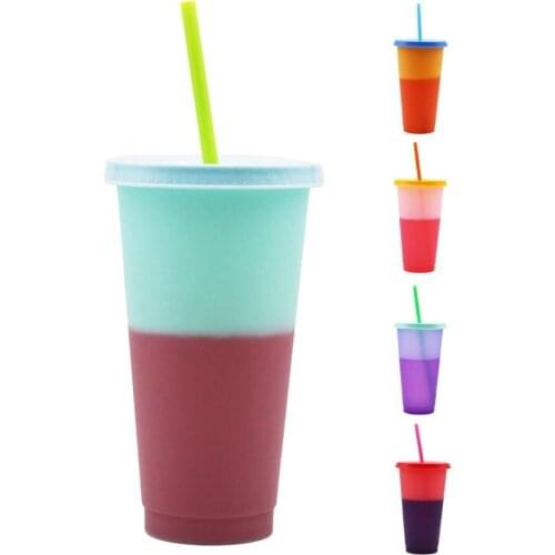 720ml Color Changing Bottle No Odor Leak-proof with Lid Straw Outdoor Juice Coffee Discoloration Cup Creative Water Cup for Home