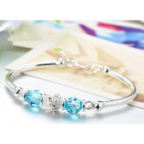 925 Sterling Silver Bangles Bracelets for Women Blue Pink Topaz Adjustable Charm Wedding Engagement Fine Jewelry Romantic Gifts