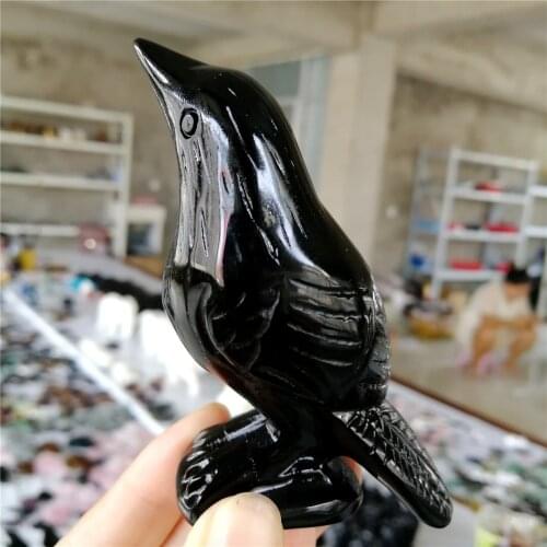Free Shipping Natural Black Obsidian Stones And Crystals Carved Bird Healing Quartz Crystal For Gift Home Decor