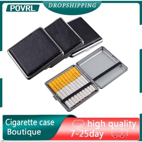 Boutique 20 sticks Cigarette Stainless Steel Tobacco Cigarette Boxes Double-open Leather Cigars Cigarettes Cases for accessories