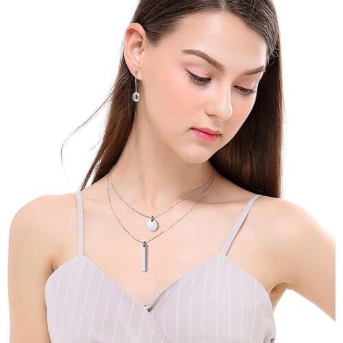 Fashion Creative Combination Double-layer Pendant Necklace For Women Round Brand Column Necklace Metal Jewelry Accessories