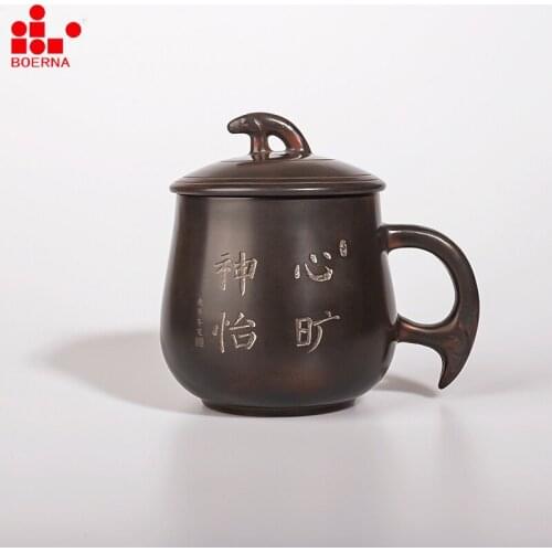 BOERNA 280ml handmade Nixing Pottery no Yixing Clay Frog Tea Cup Classical Ceramic Mug With Cover For Coffee DalongpaobTea Sets