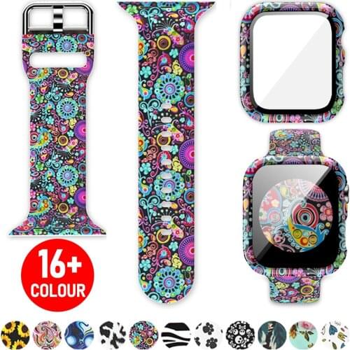 Case+Silicone Sports Wrist Band for IWatch 38/40/42/44mm Printed Strap Bracelet for Apple Watch Series SE 6 5 4 3 Soft Watchband