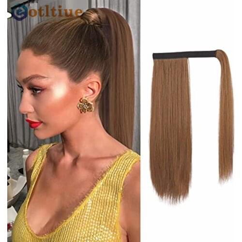 MIRONICA Hairpiece Wrap on Clip Ponytail Hair Extensions Human Hair With Clip In Straight Ombre Blonde Color Remy Hair Pony Tail