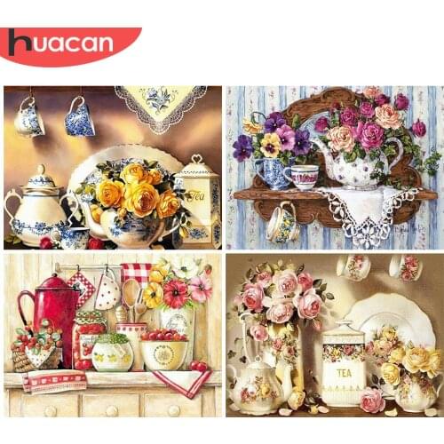 HUACAN 5d Full Drill Square Diamond Painting Kitchen New Arrivals Diamond Embroidery Flowers Needlework Gift Home Decoration
