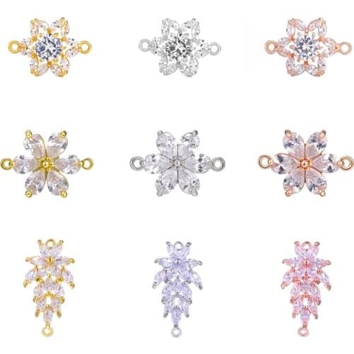 Juya DIY Jewelry Decorative Findings Cubic Zirconia Charms Star Flower Leaf Connector For Needlework Jewelry Making Accessories