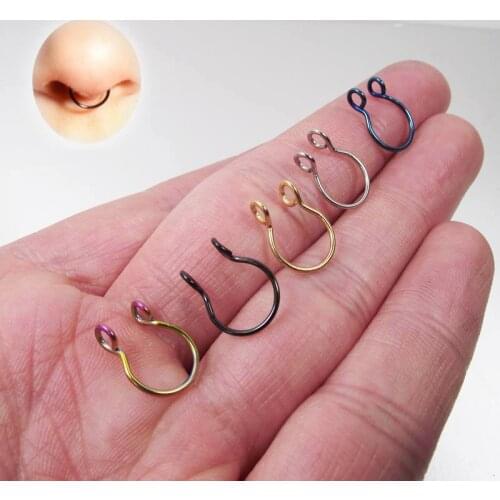 2pcs U Shape Medical Nostril Titanium Gold Silver Hoop Nose Rings clip on Body Fake Piercing Piercing Jewelry For Women