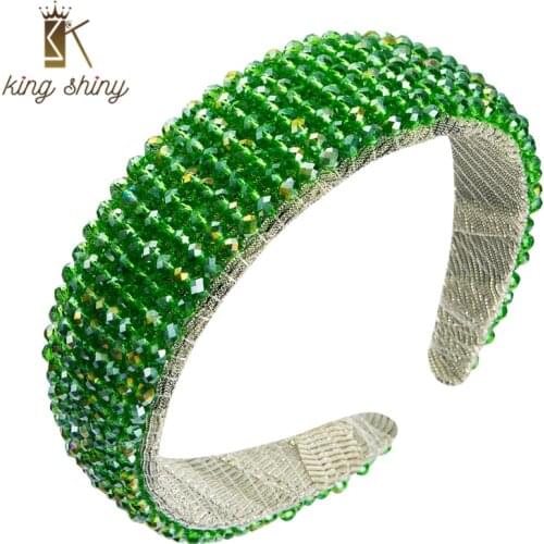 King Shiny Baroque Color Crystal Beaded Headband High Quality Hand Made Rhinestone Padded Hairband Girls Hair Accessory Headwear