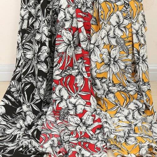Flower Print Crepe Chiffon Not See Through Fashion Dress Fabric Skirt Scarf Patchwork Material