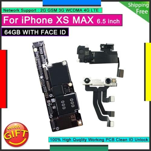 Good Working Plate Original Motherboard For IPhone XS MAX 64GB WITH Face ID Factory Unlocked Mainboard Free iCloud Logic Board