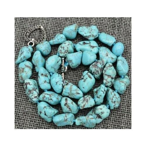 Fashion 10-12mm Green Turquoise Gemstone Chunk Necklace Tibetan Silver