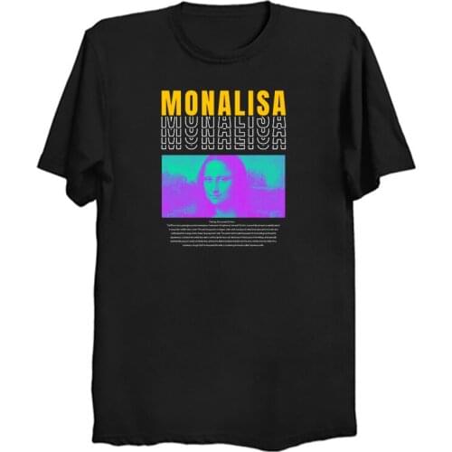Harajuku Aesthetic Tshirt Men Mona Lisa Spoof Personality Oil Painting Tops Male T-shirt Vintage 90s Cartoon Korean Clothes