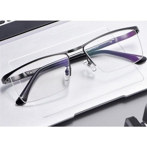 Mens Metal Half-Frame Spectacle Frame Ultra Light Fashion Spectacle Frame Anti-Blue Light Computer Optical Prescription Glasses
