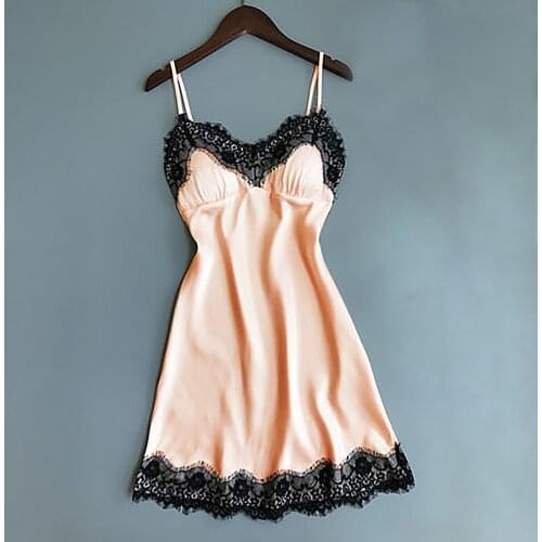 Women Clothes Healthy Nightgowns & Sleepshirts Sleep Lounge Satin Sleepwear Women Ladies Nightdress Sexy Lingerie with Chest Pad