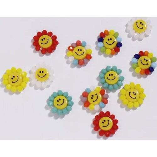 2021 Newest 50pcs/lot beads decoration handmade Smiley face Sun flowers beads diy jewelry earring/Nails accessory
