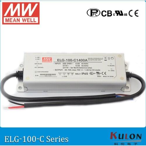 Original MEAN WELL ELG-100-C1400A current adjustable LED driver 700~1400mA 35~72V 100W PFC waterproof power supply ELG-100-C