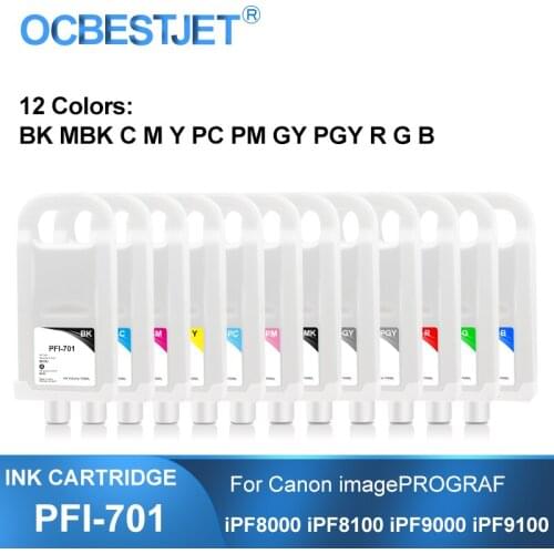 PFI-701 Refillable Ink Cartridge With Permanent Chip For Canon imagePROGRAF iPF8000 iPF8100 iPF9000 iPF9100 Printer 12Colors/Set