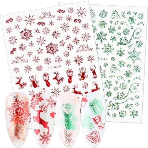 Christmas Nail Decals 3D Rose Gold Holographic Sliders Snowflake Elk Sparky Nail Art Decor Gel Polish Sticker Manicure Foils