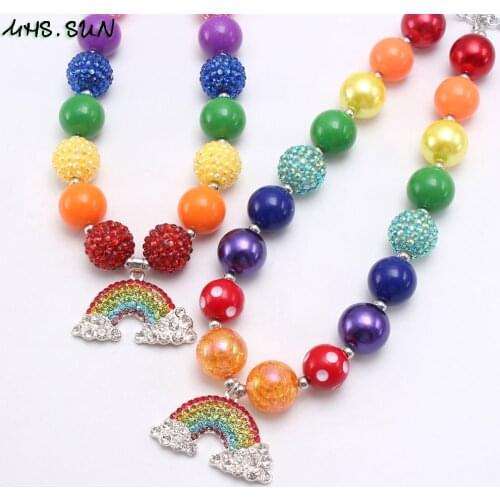 MHS.SUN Cute Design Baby Child Chunky Beads Necklace Charming Rainbow Pendant Girls Kids Colorful Beaded Necklace Chunky Jewelry