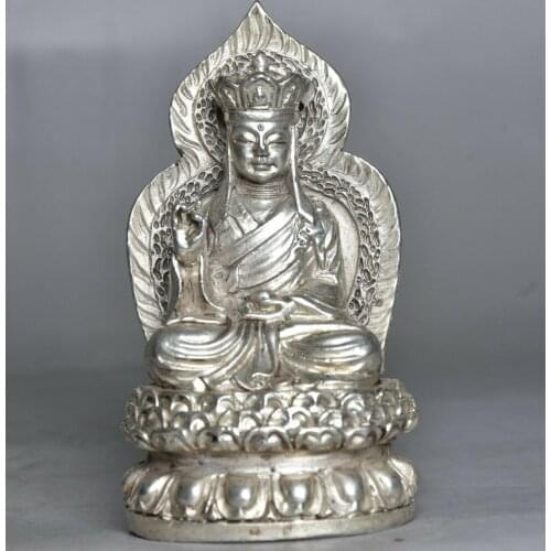 3.6" Old China Silver Buddhism Ksitigarbha Boddhisattva Buddha Backlight Statue