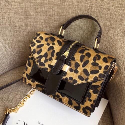 Leopard Crossbody Bags For Women with Zipper Decoration Ladies Chain Handbags And Purses Patent leather Small Shoulder Bag