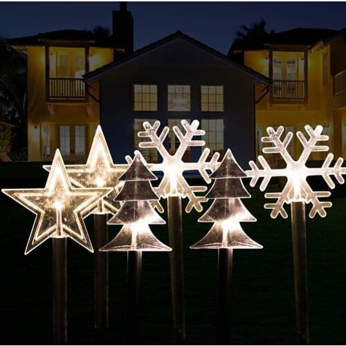 2022 New Year Solar LED Lights Outdoor Christmas Tree Pentagram Snowflake Street Path Lights Decor Garden Courtyard Lawn Lamp