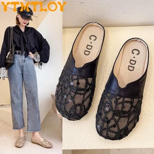 Soft Bottom Baotou Half Slippers Womens Outdoor Lazy Slippers 2021 Summer New Womens Shoes Wild Mesh Sandals And Slippers Tide
