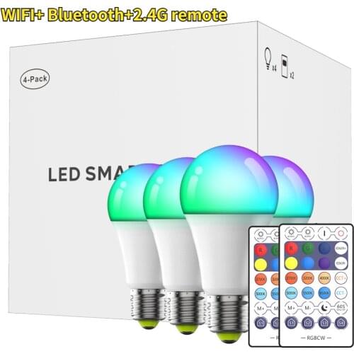Wifi+Bluetooth+2.4G Remote Smart Led Light bulb AC 220V 110V 9-10W Color Changing led Lamp Siri Voice Control Alexa Google