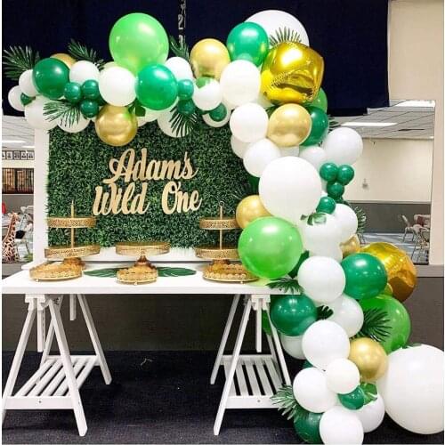 DIY Balloons Garland Gold White Green Balloons Perfect for Dinosaur Jurassic World Birthday Tropical Jungle Safari Party Decor