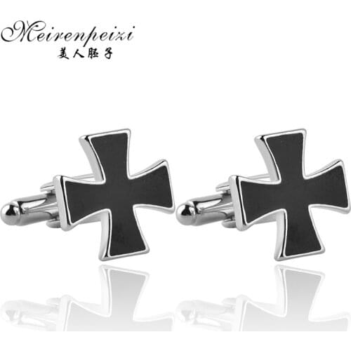 Black Cross Enamel Cufflinks For Men French Shirt Male Fashion Design Zinc Alloy Cuff Link Jewelry Wedding Business Xmas Gifts