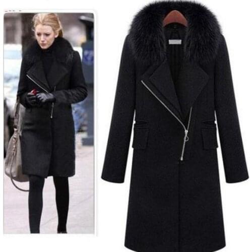 Plus Size Elegant Women Winter Woolen Jacket Faux Fur Collar Black Coat 2019 New Europe And America Female Casual Thick Parka