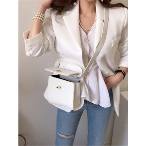2020 New Arrivals Temperament Women 's Blazer Korean Chic Minimalist Notched Collar Pocket Long-sleeved Loose Outwear Female