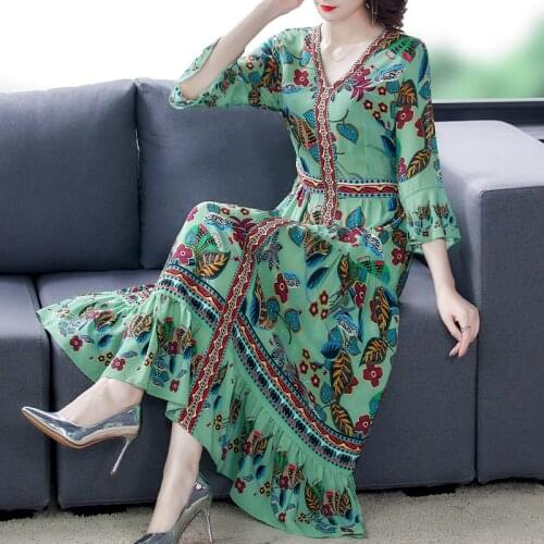 2021 Elegant Floral 4XL Plus Size Beach Maxi Sundress Spring Summer Boho Mulberry Silk Midi Dresses Women Bodycon Party Vestidos