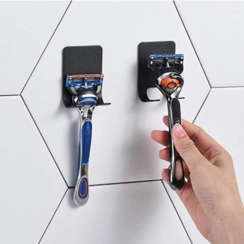 1Pcs Punch Free Razor Holder Wall-mounted Storage Hook Space Aluminum Shaving Shaver Storage Shelf Black Bathroom Accessories