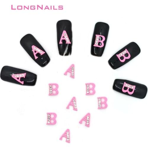 2021Vogue Pink English Charm Character Letter Pink/Gold 26pc/Wheel Diamond 26Letter Alloy DIY Alphabet Nail Jewelry Charms 4-8MM