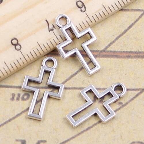 30pcs Charms Hollow Lovely Cross 17x10mm Antique Silver Color Pendants Making DIY Handmade Jewelry Factory Wholesale