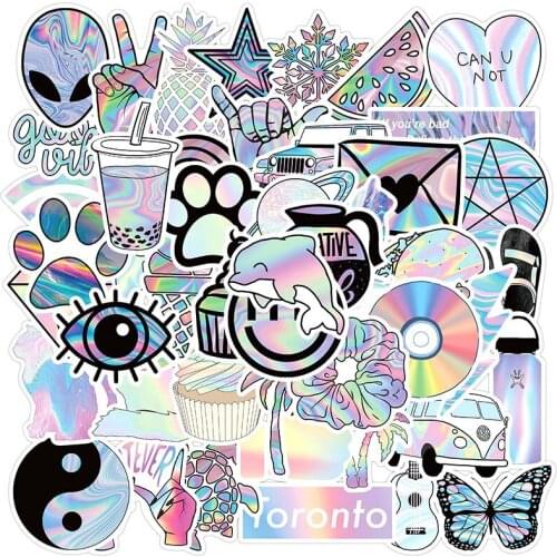 50pcs/pack Hologram Laser Thence Ins Graffiti Stickers For Furniture Wall Desk Cars Trunk Computer Decal TV Motorcycle