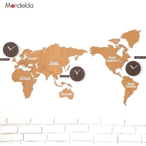 Mandelda Large Silent Wall Clock World Map Multiple Wall Clocks Wall Clock Modern Design Clocks For Home Decor Watch