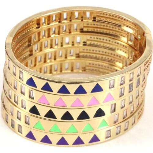 3Pcs, Trendy Zircon bangle bracelet cuff jewelry Multi color Rainbow Enamel Bangle Bracelet For Women