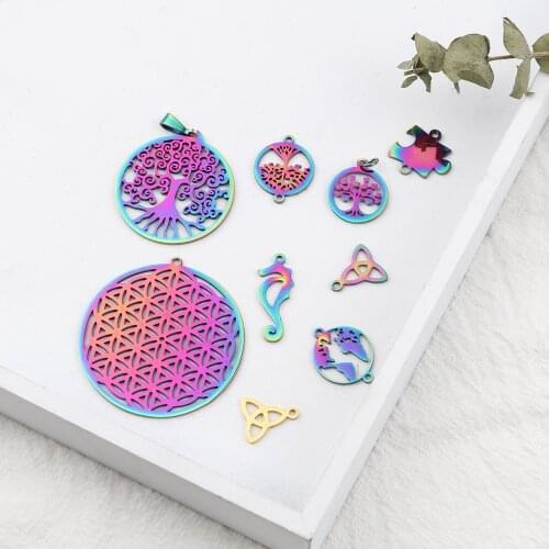 1 Piece Multicolor Hollow Charms Stainless Steel Insect Live Tree Bee Animal Pendants For DIY Necklace Earring Jewelry Finding