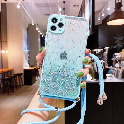 Strap Lace Chain Phone Case for iPhone 12 11 Pro Max SE 2020 XS Max XR 7 8 Plus Ribbon Necklace Cushion Mobile Phone Hanging