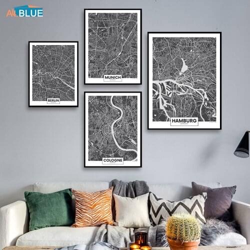 Europe Black and White World Germany City Map Berlin Poster Prints Wall Art Canvas Painting Wall Pictures For Living Room Decor
