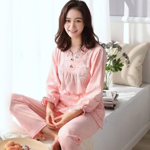 Burning flowers craft Pajamas Sets Women Cotton Fashion Women Long Sleeve Sleepwear Suit 2 piece Sexy Spring Home Lounge Gi