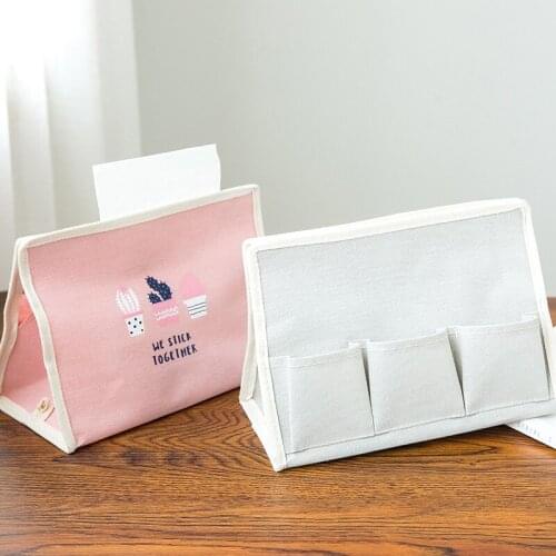 Innovative multi-functional side pocket tissue storage box cotton and linen fabric environmental protection tissue