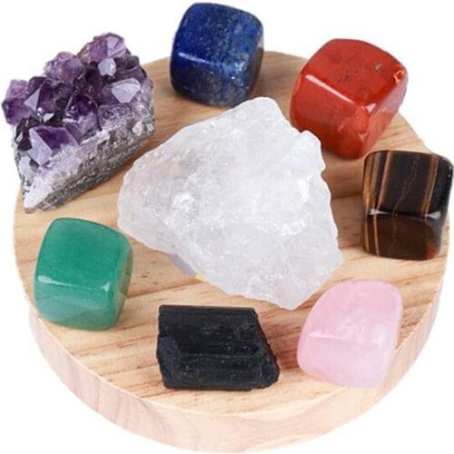 Healing crystals gemstone natural 7 chakras LED Wooden lamp holder for gifts